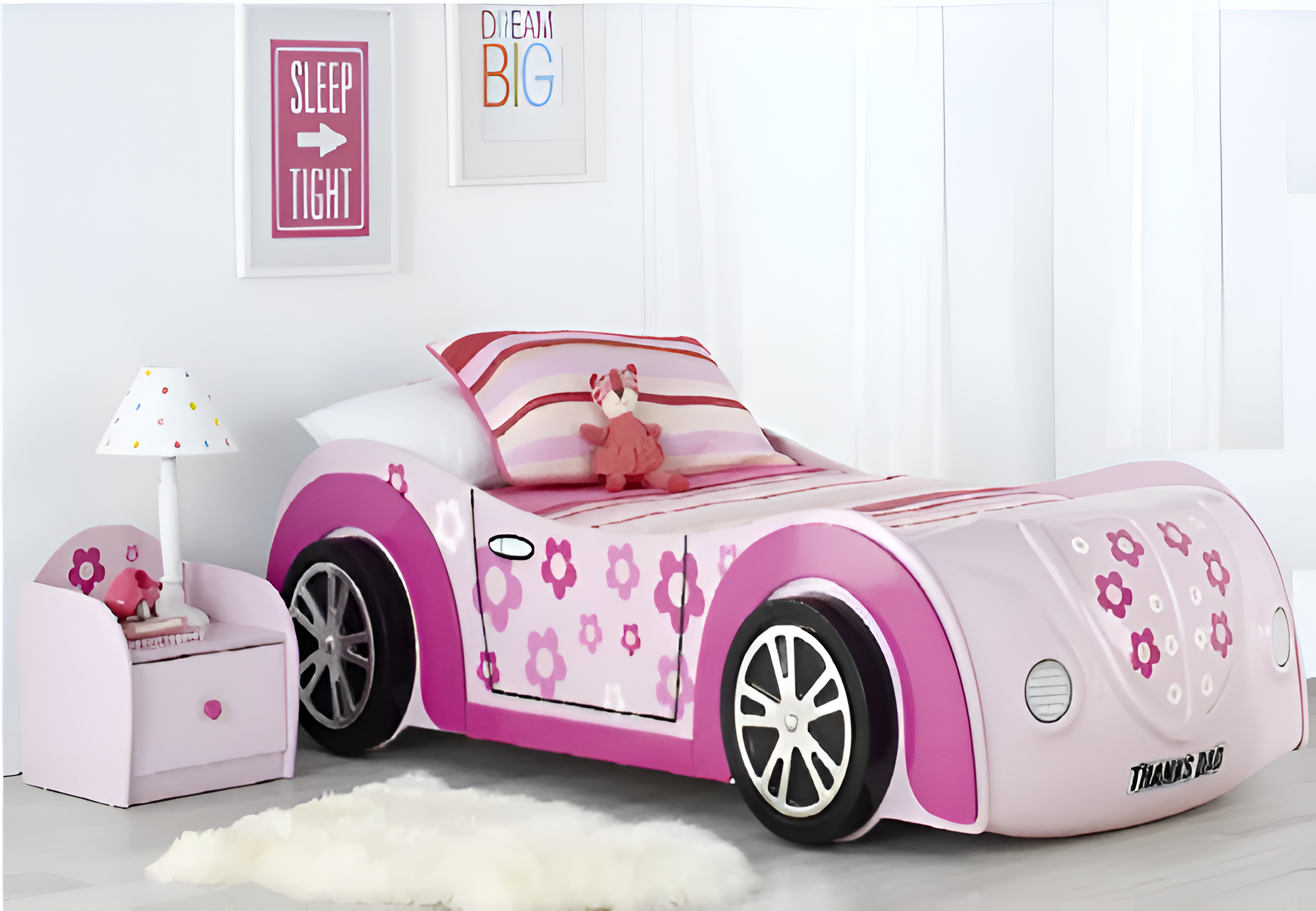 Kids Room Furniture Daisy Flower Pink Car bed