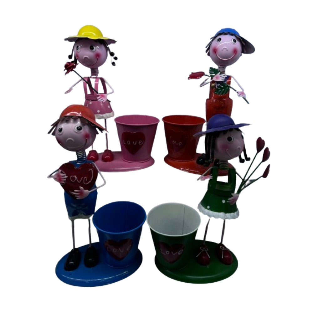 Metal Girl and Boy Love Pot Figurines