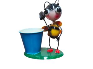 Metal Honey Bee Pot - Blue