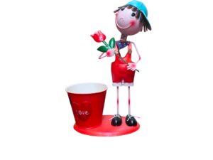 Metal Boy Love Pot Figurine - Red