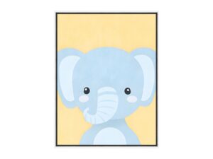 Blue Elephant White Washed Framed Kids Wall Art